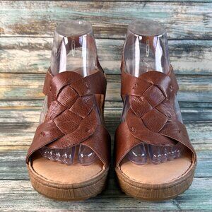 Born Nina Wedge Sandals Womens Size 8M Brown Leather Woven Comfort Dress Casual